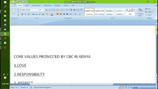 CORE VALUES PROMOTED BY CBC IN KENYA