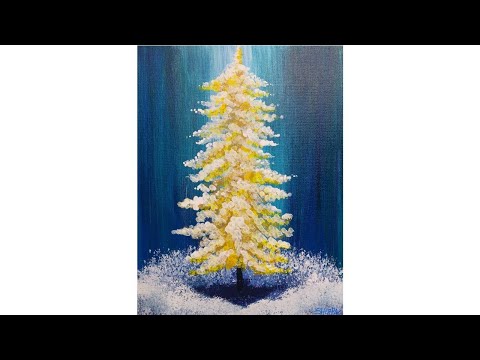 Cotton Swab Painting Technique Golden Pine Tree EASY  Acrylic tutorial #LoveWinterArt2017