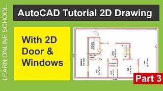 AutoCAD Tutorial with 7 Marla 2D drawing ( Doors and Windows ) Part 3