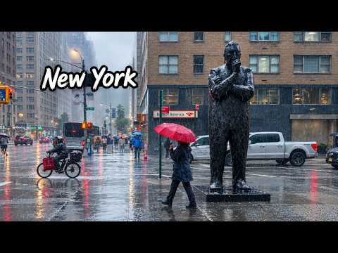 NYC in the Rain During the Nor’easter | Fifth Avenue to Times Square 4K Walking Tour