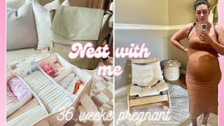 NEST WITH ME 36 weeks pregnant // Diaper bag for baby & toddler, bottle set up, diaper caddy & more!