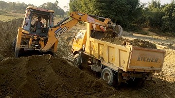 JCB Backhoe Loading Soil in Dump Truck || Tata Tipper loading Soil - EarthPlanet