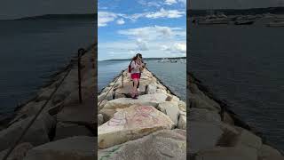 Walking the Jetty near Plymouth Rock in Plymouth MA