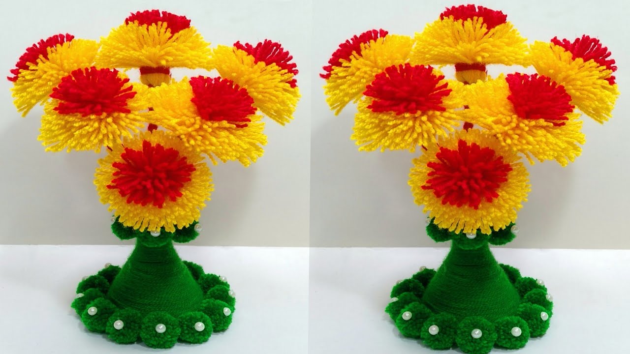 प्लास्टिक बोतल और उन के फूल का गुलदस्ता बनाने का आसन तरीका/EASY PLASTIC BOTTLE WOOL FLOWER GULDASTA