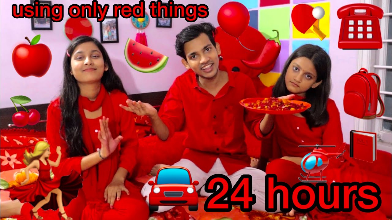 Using only Red things for 24 hours || eating only red food || challenge