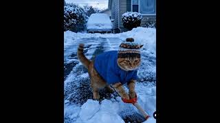 Funny Cat Shoveling Snow ❄️🐱 | Cute Winter Cat Video Goes Viral #shorts