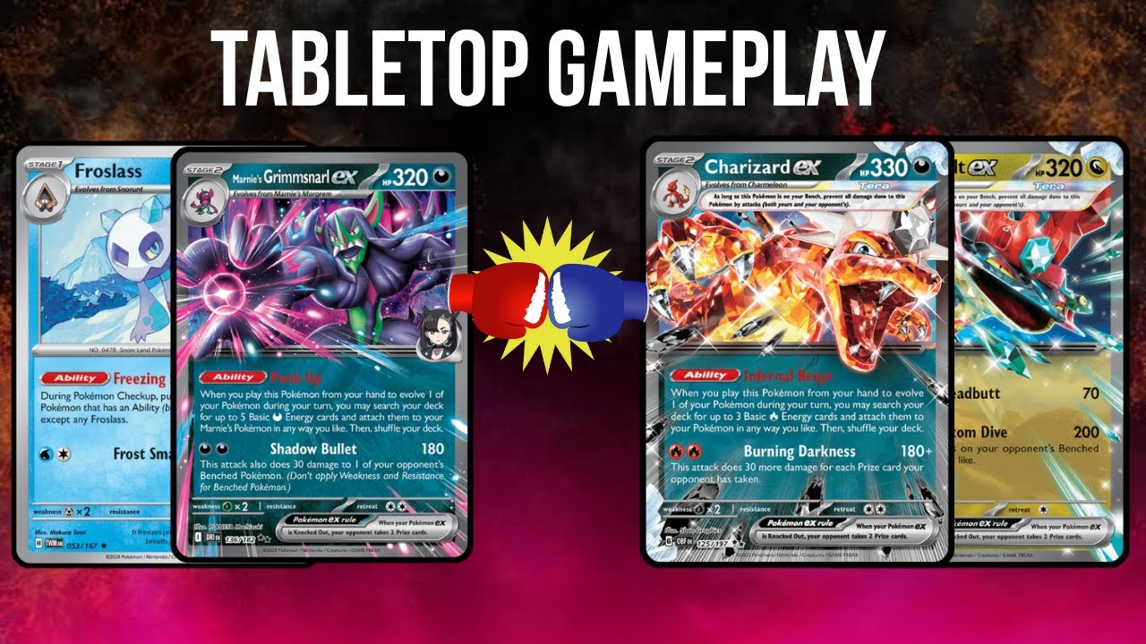 Pokemon TCG Tabletop Gameplay: Dragapult Charizard vs Marnie's Grimmsnarl