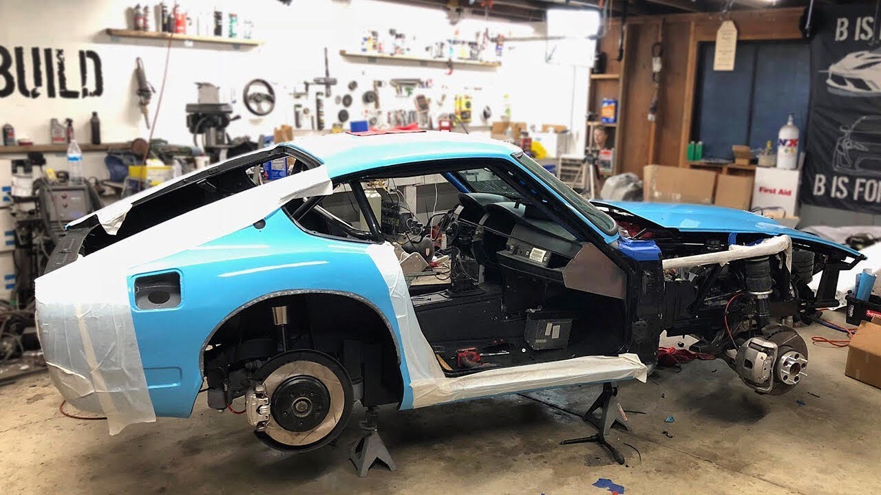modified duration 240z BMW V10 Engine Final Installation, Brakes, Air Suspension, Steering, Cooling are ALL DONE!