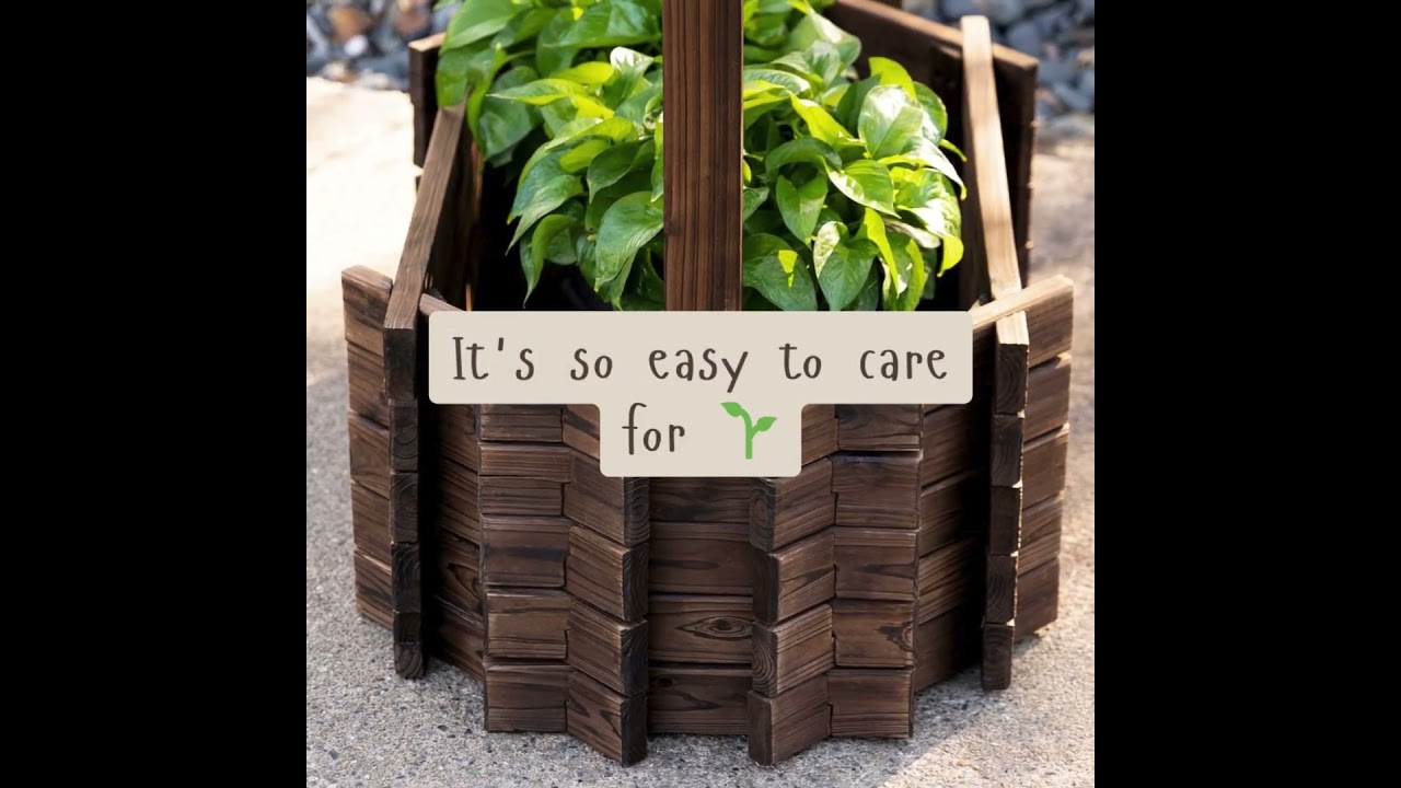 Wooden Wishing Well Planter Ornamental Raised Garden Flower Bed Classic Yard Decor 