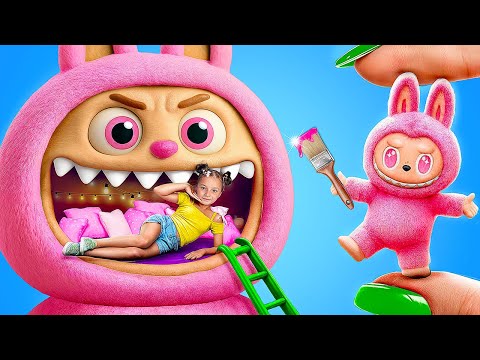 I made a new Giant Labubu doll! One Color Challenge Secret Room!