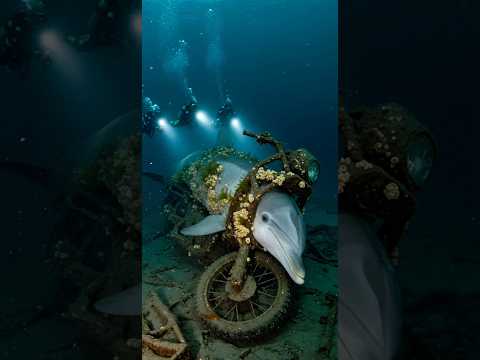 Rescuing a dolphin trapped in an old motorbike frame deep underwater 🐬💔 #OceanRescue #DolphinHelp