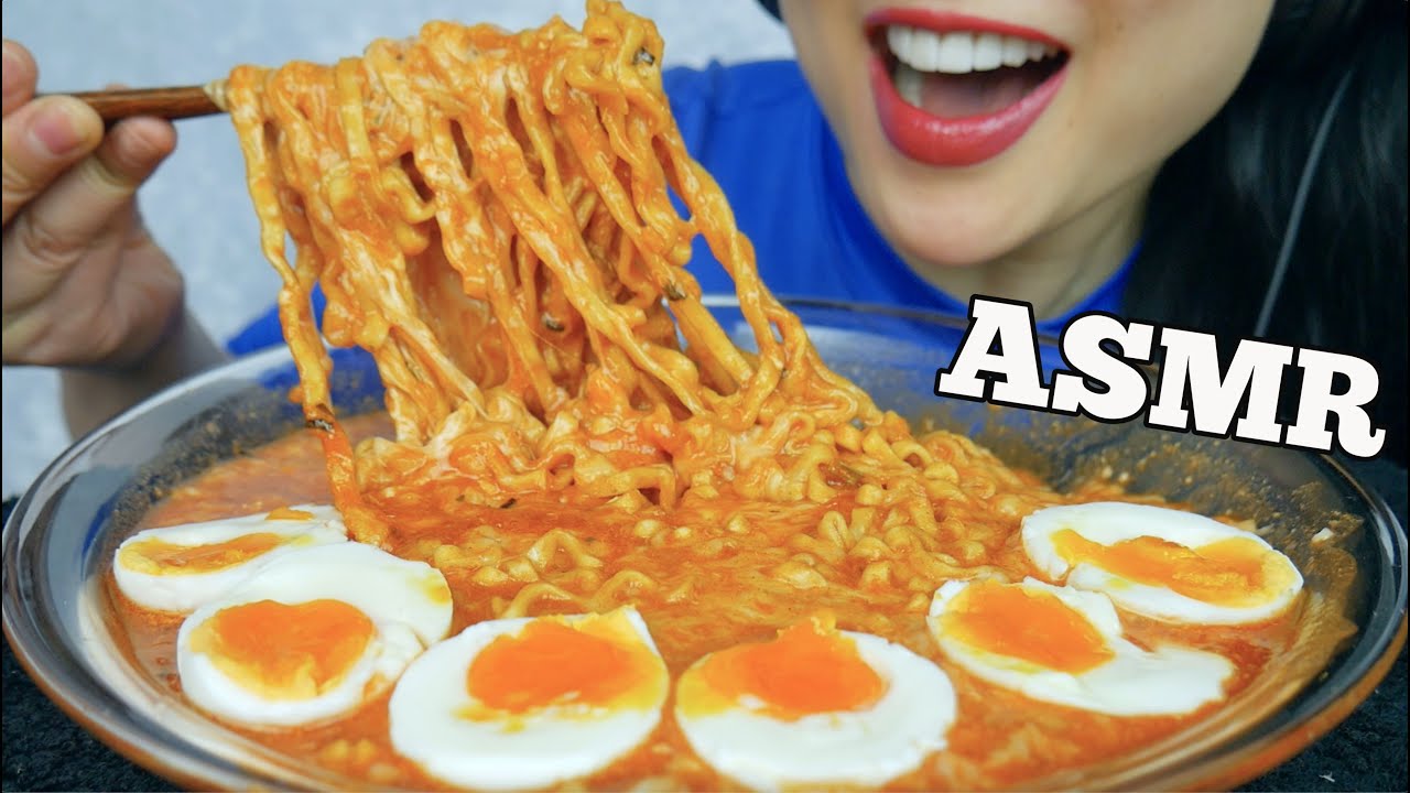 ASMR SPICY CHEESY NOODLES + SOFT BOIL EGGS (RELAXING EATING SOUNDS) NO TALKING | SAS-ASMR