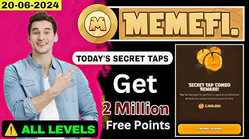 ALL LEVELS: MemeFi Secret Tap Combo Reward | 20 June 2024 | Claim Free 2 Million Coins