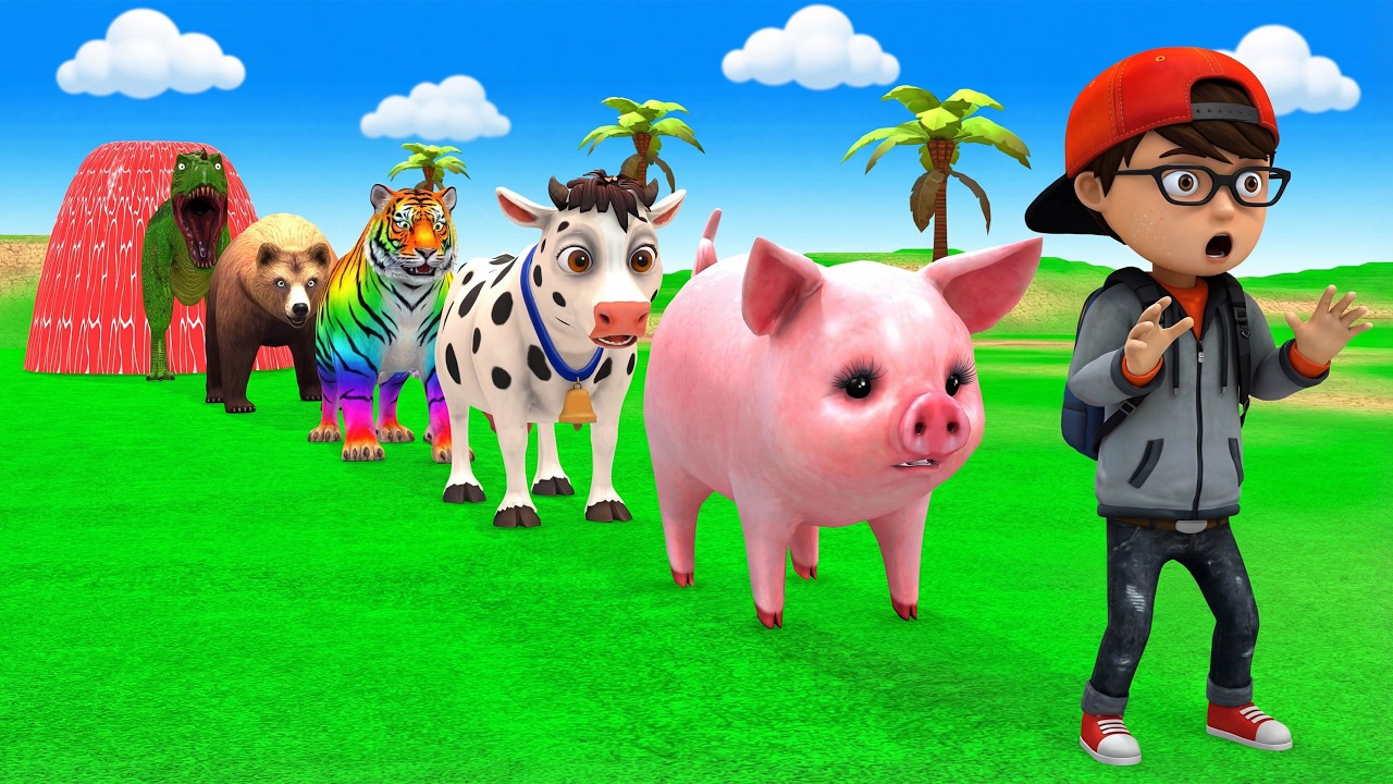 Long Slide Game with Dinosaur Lion Cow Hippopotamus Gorilla 3d Animal Game Funny 3d Animals