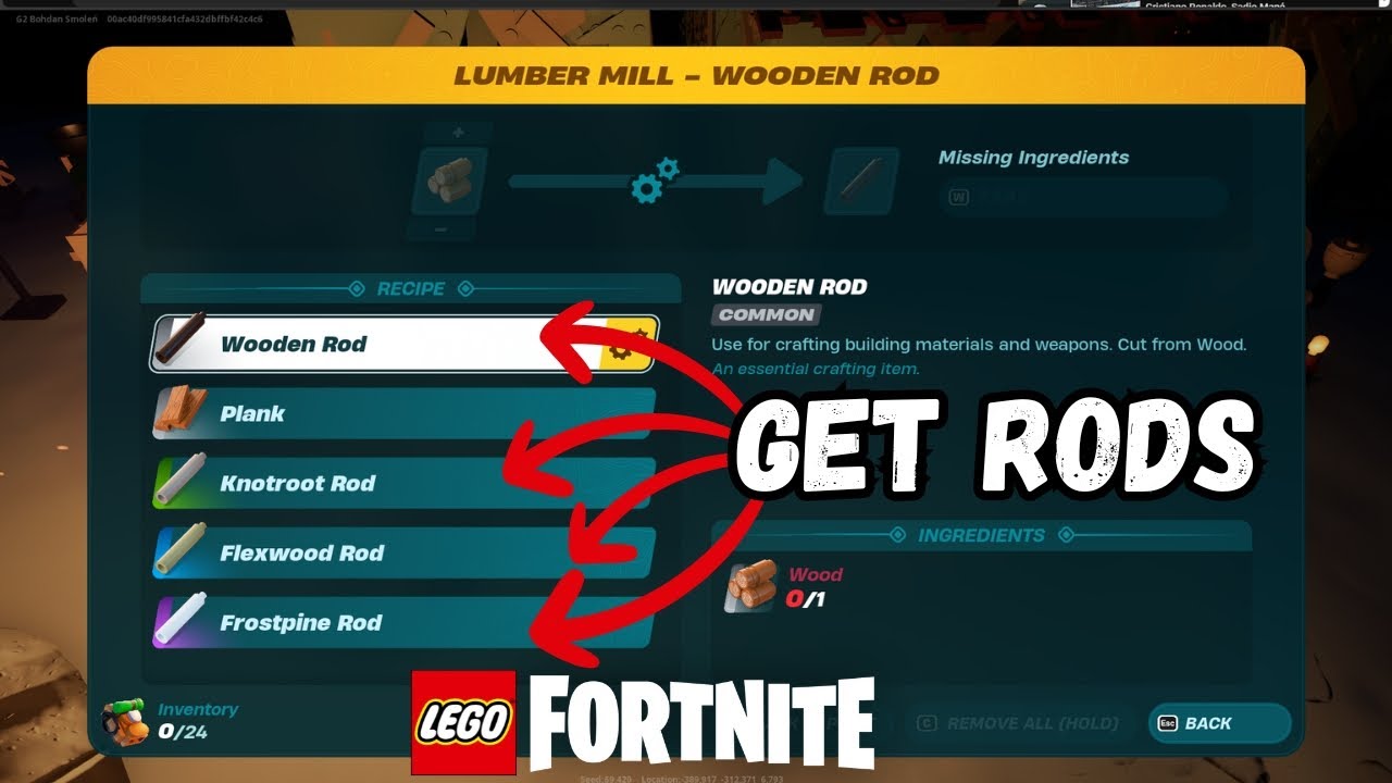 How to Get Rods in LEGO Fortnite Wooden, Knotroot, Flexwood