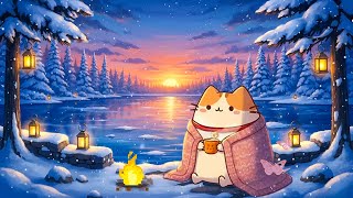 Mochi Cat's Cozy Winter Lake 🔥 Lofi Winter ❄️ Soft Lofi Beats for Study & Calm screenshot 1