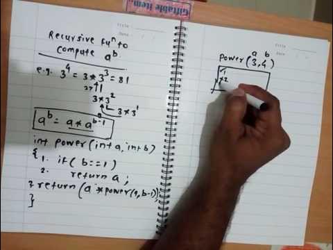 Recursive function in C to compute a power b - YouTube