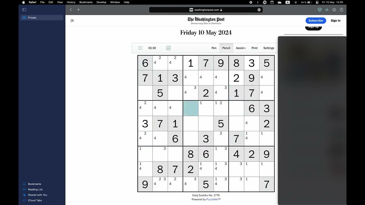 Washington post sudoku may 10 2024 easy youtube