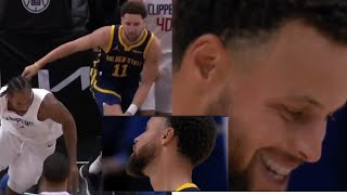 STEPH SARCASTIC LAUGH! IRRITATED AT KLAY FOR FUMBLING BALL IN CRUNCH TIME! FRUSTERATED BY TURNOVER!