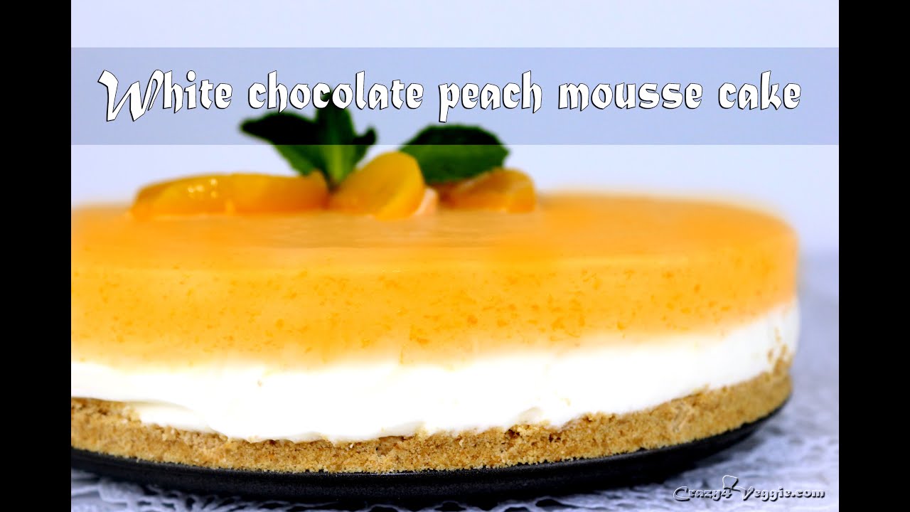 No Bake - White chocolate peach mousse cake | Eggless by crazy4veggie.com | Crazy4veggie