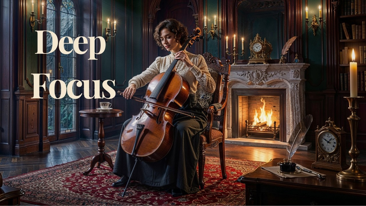 Deep Focus Cello 🎻 Victorian Library Study & Work Ambience