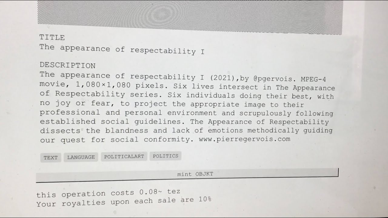 Pierre Gervois' first NFT minted on the Tezos Blockchain
