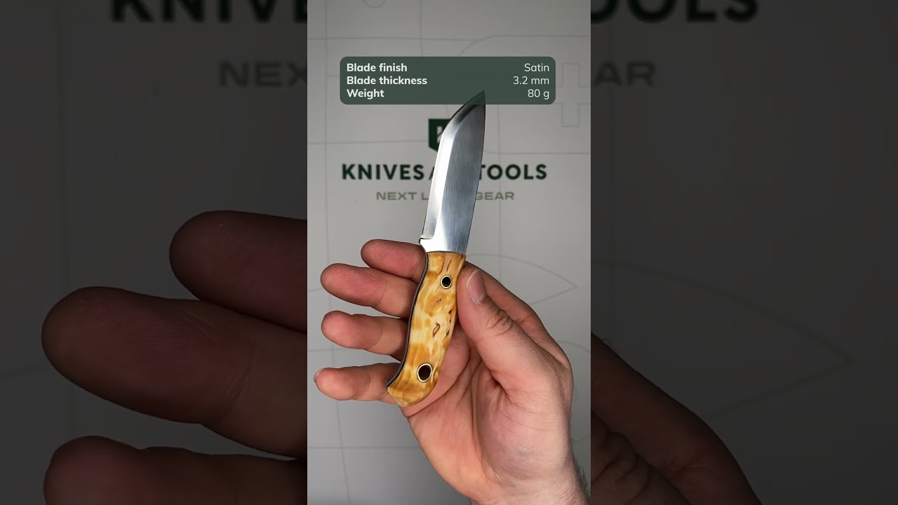 Helle Polaris 200675, Satin 14C28N, Curly Birch bushcraft knife
