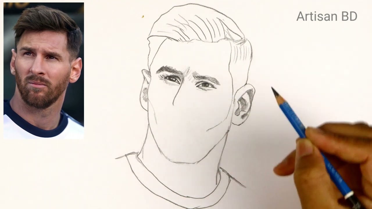 How To Draw Lionel Messi | Easy Pencil Sketch | Messi Drawing ...