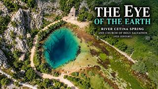 The eye of the Earth - River Cetina Spring and Church of Holy Salvation (9th century) AERIAL