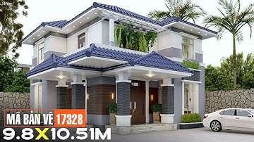 Mã bản vẽ 17328. File revit kiến trúc Biệt thự mái Nhật 2 tầng 9.8x10.51m | Banvenhadep.vn