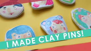 I MADE MY OWN CLAY PINS! | Easy Air Dry clay pins | Homemade simple clay pins | monkeymintaka