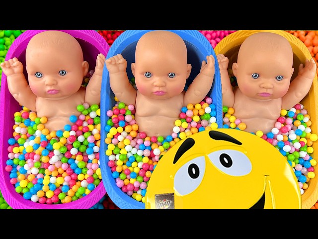 Full of 3 Rainbow BathTubs Candy with M&M's & Magic Slime Cutting Video