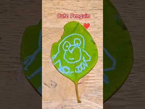 0ne line drawing of a Cute Penguin on a leaf #aram_nabeel  (#shorts ) #fypシ゚ #animeeart