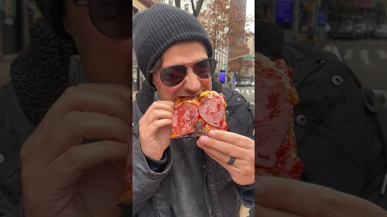 The PERFECT PIZZA SLICE in NYC. Listen to that crunch! 🍕💥🤤 (From Mama’s Too) #DEVOURPOWER