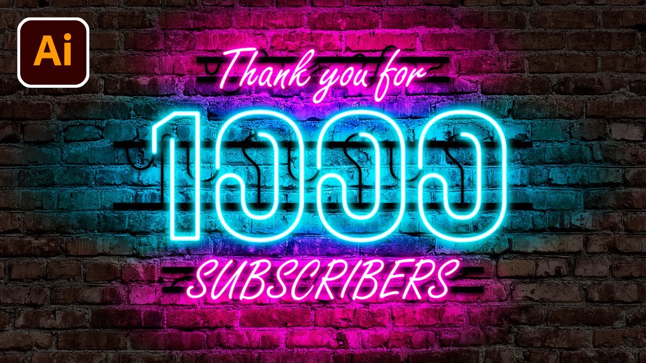 Illustrator Tutorial】1000人達成記念 背景を演出してリアルなネオン