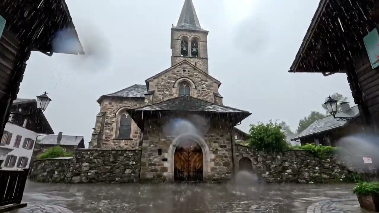 Rainy Walk Under Umbrella Through Swiss Paradise Villages - Remote Villages Wonder