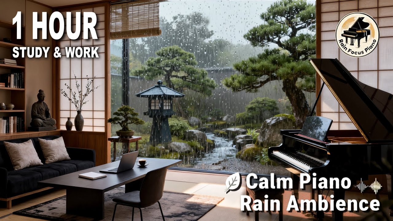 1 HOUR Deep Study Focus: Zen Piano Music & Heavy Rain Ambience for ...