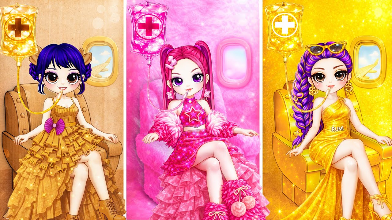 Kpop Demon Hunters: Huntrix Glow Up in Cardboard, Fluffy & Golden Airplane | Luna Paper Dolls