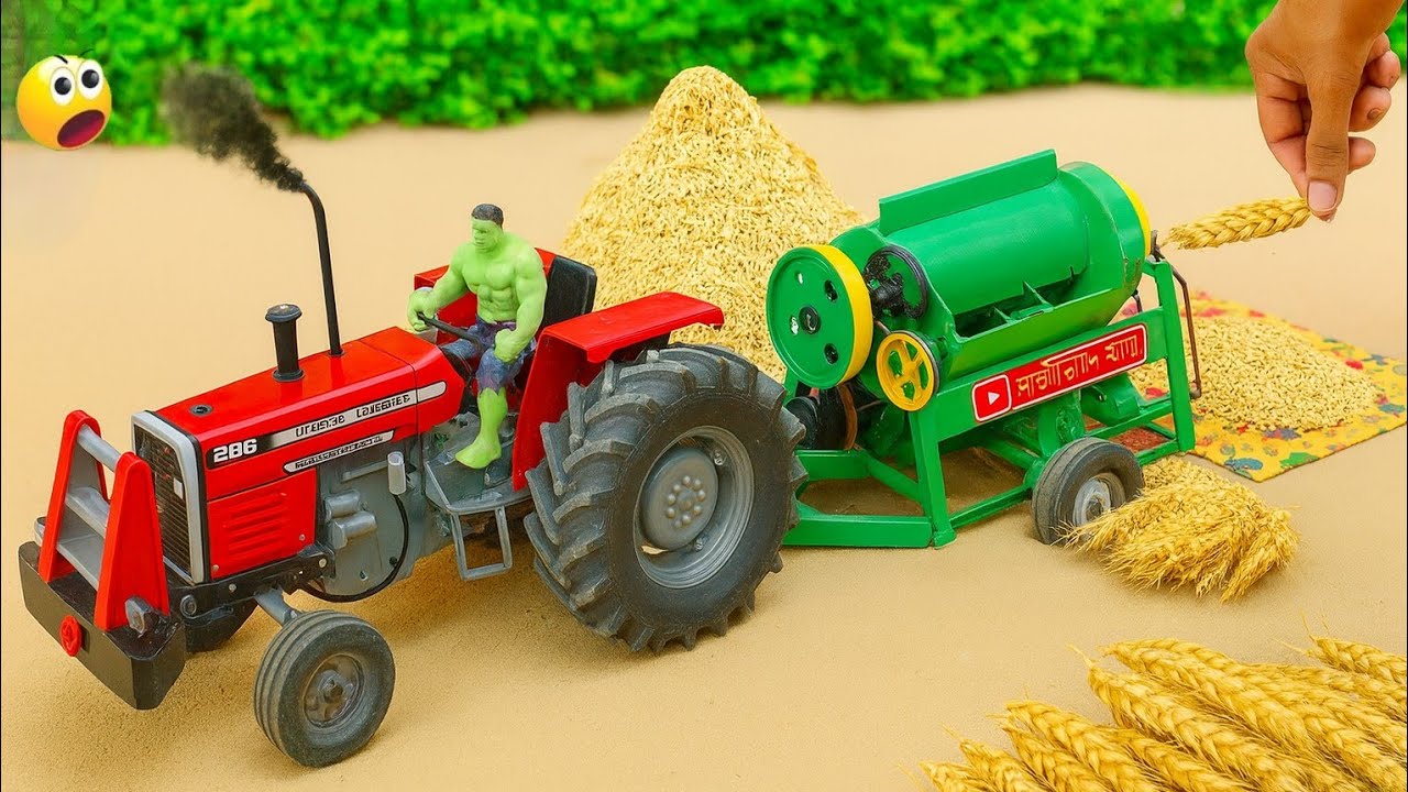 Mini Tractor Threshing Wheat | Amazing Village Machine Project | DIY Thresher Working video 4