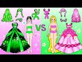 [🐾paper Diy🐾] Pink Vs Green Barbie Rainbow Hair Makeup Challenge | Rapunzel Compilation 놀이 종이