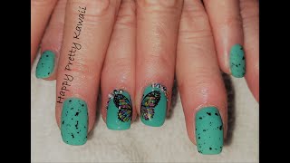 Eggshell Nails With Butterfly Decal - Gel Manicure on Natural Nails
