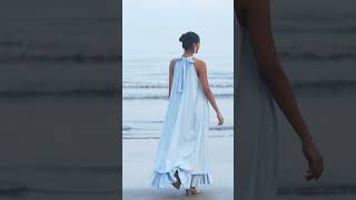 Mia Is Wearing The Effortless Abeer Dress In Powder Blue.