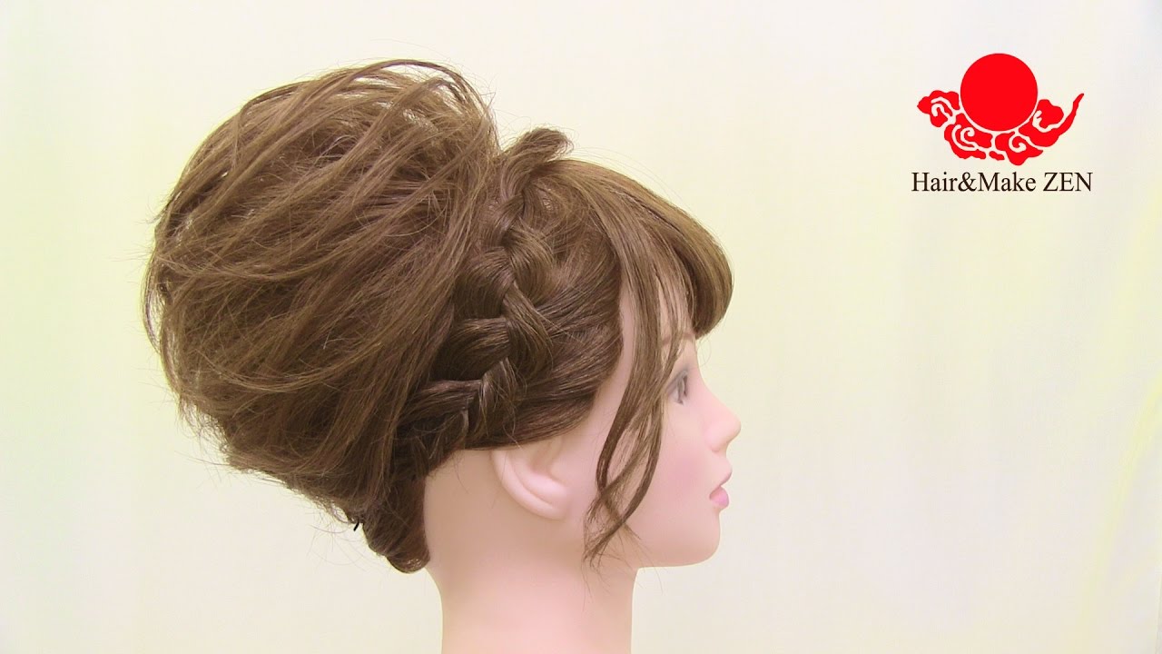 ショートヘアで高めのお団子ヘア Zenヘアセット61messy Bun With A Short Hair Lady Youtube