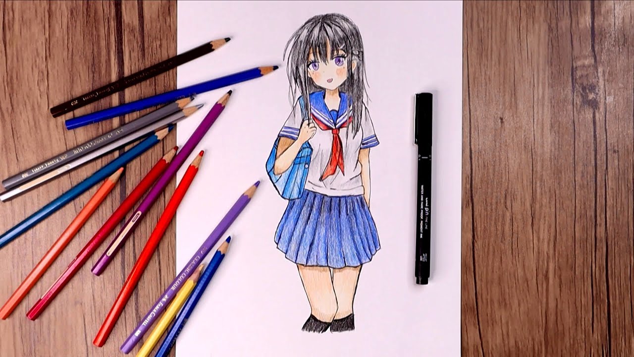 How To Draw Cute School Girl Anime, Drawing Cute School Gir…