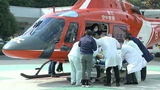 Aero-medical rescue training exercises show the whole process of air rescue