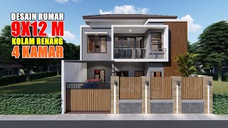 DESAIN RUMAH 9X12 M 4 KAMAR TIDUR ADA KOLAM RENANGNYA
