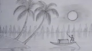 nature drawing draw sketches drawings simple pencil scene nice cartoon scenery scenes boat charcoal realistic island paintingvalley kaynak explore