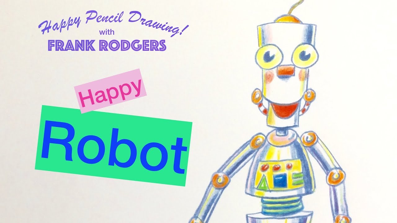 Robot Drawing Sketch in Color Watercolor Illustration Hyper