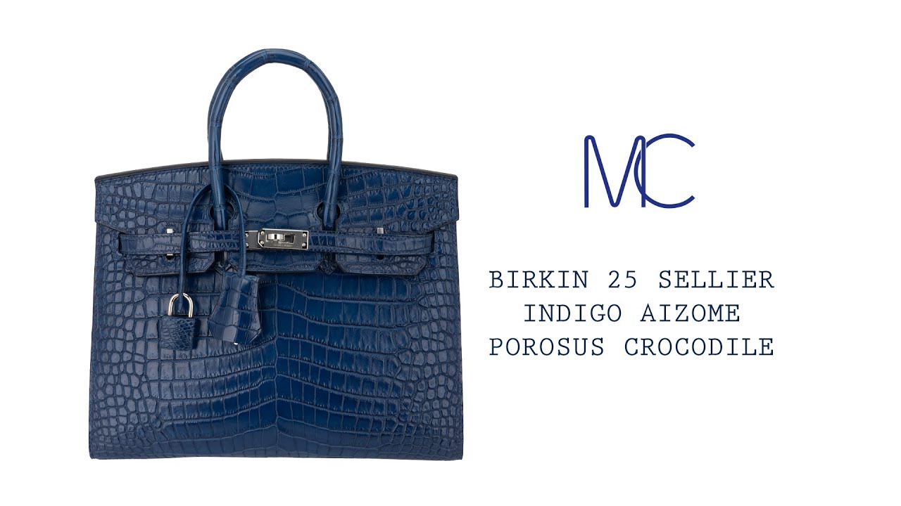 Hermes Birkin 25 Sellier Indigo Aizome Porosus Crocodile Bag