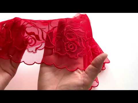 Видео: 05-153 Вышивка на неэл. сетке двухслойная 18 см, Розы, красный (правая)